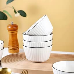 Set 10 bát cơm vuông sọc 11.4cm sứ trắng viền đen, chén sứ dày dặn ăn cơm, decor sang trọng 4