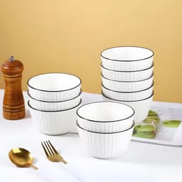 Set 10 bát cơm vuông sọc 11.4cm sứ trắng viền đen, chén sứ dày dặn ăn cơm, decor sang trọng 3
