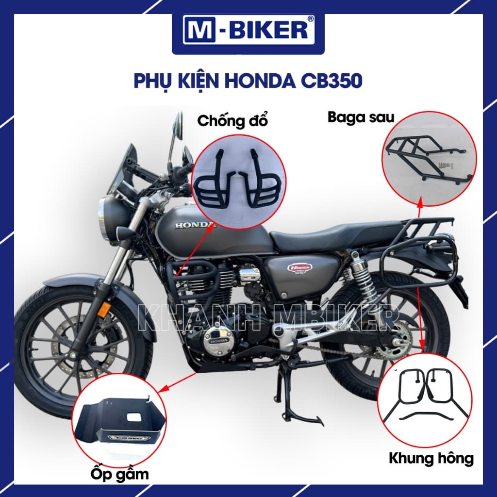 Phụ Kiện Honda CB350 M-Biker, Baga Sau, Chống Đổ, Ốp Gầm Thép Sơn Tĩnh Điện