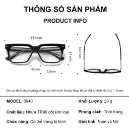 Gọng kính cận thời trang nam nữ NARO EYEWEAR dáng vuông bản to cá tính, nhựa cốt kim loại - 86AD40 7