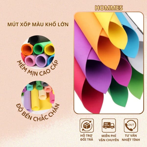 XỐP-BITIS-Mút xốp màu KHỔ LỚN làm đồ hanmade