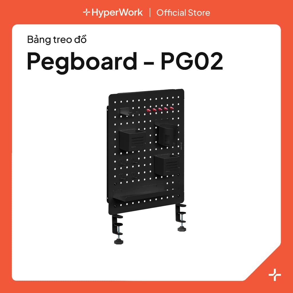 Bảng treo đồ HyperWork Aster PG02 Pegboard, chất liệu thép chống gỉ, phụ kiện setup bàn làm việc