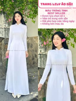 Áo dài học sinh cổ vuông hở, hotgirl, áo dài trắng tay dài, hai tà, cổ U, đồng phục học sinh cấp 3 - Áo Dài Thăng Long 14