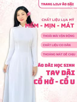 Áo dài học sinh cổ vuông hở, hotgirl, áo dài trắng tay dài, hai tà, cổ U, đồng phục học sinh cấp 3 - Áo Dài Thăng Long 10