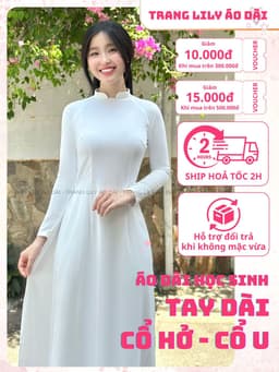 Áo dài học sinh cổ vuông hở, hotgirl, áo dài trắng tay dài, hai tà, cổ U, đồng phục học sinh cấp 3 - Áo Dài Thăng Long 11