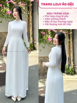Áo dài học sinh cổ vuông hở, hotgirl, áo dài trắng tay dài, hai tà, cổ U, đồng phục học sinh cấp 3 - Áo Dài Thăng Long 15