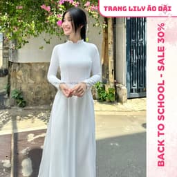 Áo dài học sinh cổ vuông hở, hotgirl, áo dài trắng tay dài, hai tà, cổ U, đồng phục học sinh cấp 3 - Áo Dài Thăng Long 9