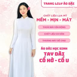 Áo dài học sinh cổ vuông hở, hotgirl, áo dài trắng tay dài, hai tà, cổ U, đồng phục học sinh cấp 3 - Áo Dài Thăng Long 4