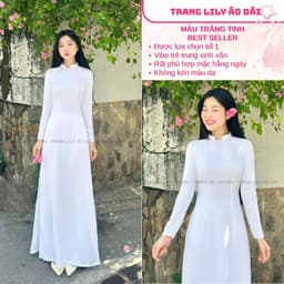 Áo dài học sinh cổ vuông hở, hotgirl, áo dài trắng tay dài, hai tà, cổ U, đồng phục học sinh cấp 3 - Áo Dài Thăng Long 6