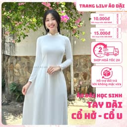 Áo dài học sinh cổ vuông hở, hotgirl, áo dài trắng tay dài, hai tà, cổ U, đồng phục học sinh cấp 3 - Áo Dài Thăng Long 2