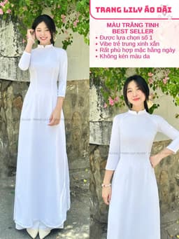 Áo dài trắng đồng phục học sinh cấp 3, chụp kỉ yếu, cổ V 2cm, tay lỡ, lụa mỹ, áo dài đi học may sẵn - Áo Dài Thăng Long 13