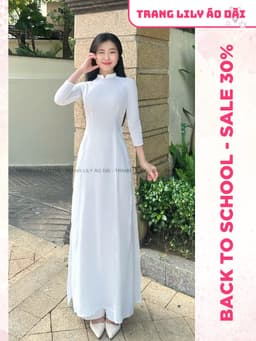 Áo dài trắng đồng phục học sinh cấp 3, chụp kỉ yếu, cổ V 2cm, tay lỡ, lụa mỹ, áo dài đi học may sẵn - Áo Dài Thăng Long 16