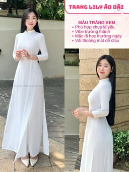 Áo dài trắng đồng phục học sinh cấp 3, chụp kỉ yếu, cổ V 2cm, tay lỡ, lụa mỹ, áo dài đi học may sẵn - Áo Dài Thăng Long 14