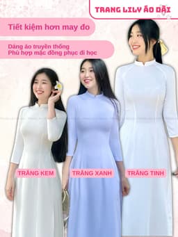 Áo dài trắng đồng phục học sinh cấp 3, chụp kỉ yếu, cổ V 2cm, tay lỡ, lụa mỹ, áo dài đi học may sẵn - Áo Dài Thăng Long 12