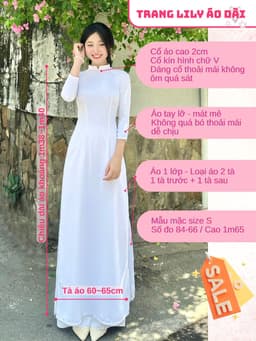 Áo dài trắng đồng phục học sinh cấp 3, chụp kỉ yếu, cổ V 2cm, tay lỡ, lụa mỹ, áo dài đi học may sẵn - Áo Dài Thăng Long 17