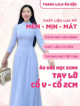 Áo dài trắng đồng phục học sinh cấp 3, chụp kỉ yếu, cổ V 2cm, tay lỡ, lụa mỹ, áo dài đi học may sẵn - Áo Dài Thăng Long 10