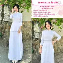 Áo dài trắng đồng phục học sinh cấp 3, chụp kỉ yếu, cổ V 2cm, tay lỡ, lụa mỹ, áo dài đi học may sẵn - Áo Dài Thăng Long 6