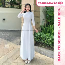 Áo dài trắng đồng phục học sinh cấp 3, chụp kỉ yếu, cổ V 2cm, tay lỡ, lụa mỹ, áo dài đi học may sẵn - Áo Dài Thăng Long 9