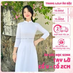 Áo dài trắng đồng phục học sinh cấp 3, chụp kỉ yếu, cổ V 2cm, tay lỡ, lụa mỹ, áo dài đi học may sẵn - Áo Dài Thăng Long 3