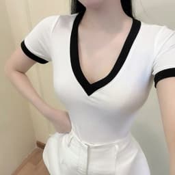 [Có Bigsize 45-85kg] Áo Thun Cổ Tim Tay Ngắn Cổ V Viền Ôm Đẹp Áo Phong Trơn Xinh Áo Thun Nữ MS166 5