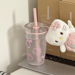 Cốc Uống Nước Cute Có Ống Hút Hello Kitty Bằng Nhựa Tritan Cao Cấp Cốc Đôi Quà Tặng Người Yêu 4