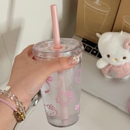 Cốc Uống Nước Cute Có Ống Hút Hello Kitty Bằng Nhựa Tritan Cao Cấp Cốc Đôi Quà Tặng Người Yêu 2