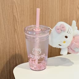 Cốc Uống Nước Cute Có Ống Hút Hello Kitty Bằng Nhựa Tritan Cao Cấp Cốc Đôi Quà Tặng Người Yêu 3