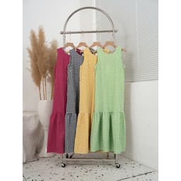 Váy Suông Kẻ Caro Sát Nách, Vải Thô Nhẹ Mát, Form Rộng Giấu Dáng, Mặc Hè Thoải Mái 5
