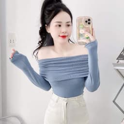 Áo Thun Nữ Bigsize Trễ Vai Tay Dài Vải Nhũ Áo Trễ Vai Dài Tay Ôm Dáng Dễ Thương LiMo MS059 4
