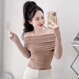 Áo Thun Nữ Bigsize Trễ Vai Tay Dài Vải Nhũ Áo Trễ Vai Dài Tay Ôm Dáng Dễ Thương LiMo MS059 5