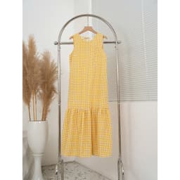 Váy Suông Kẻ Caro Sát Nách, Vải Thô Nhẹ Mát, Form Rộng Giấu Dáng, Mặc Hè Thoải Mái 9