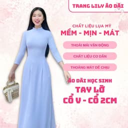 Áo dài trắng đồng phục học sinh cấp 3, chụp kỉ yếu, cổ V 2cm, tay lỡ, lụa mỹ, áo dài đi học may sẵn - Áo Dài Thăng Long 5