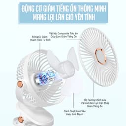 Quạt Kẹp mini Để Bàn Tích Điện 5 Chế Độ Gió Siêu Mát, Quạt Kẹp mini Có Sạc USB Tiện Lợi 6