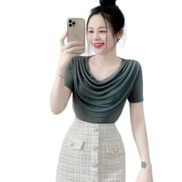 Áo Thun Nữ Bigsize Tay Ngắn Cổ Đổ Thiết Kế Dễ Thương Mặc Hè Áo Kiểu Thời Trang Nữ LiMo MS164 3