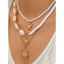 Set 3 Vòng Cổ Nữ Đi Biển, Vỏ Sò Ốc & Mặt Trời Vintage Bohemian Ocean Charm- Phụ Kiện Trang Sức Dây Chuyền Biển 8