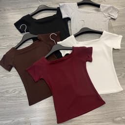 (Măc Được 2 Kiểu) ÁO TRỄ VAI -ÁO CỔ VUÔNG TAY NGẮN ÔM BODY NỮ COTTON MỊN BASIC m676 5