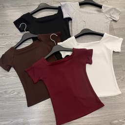 (Măc Được 2 Kiểu) ÁO TRỄ VAI -ÁO CỔ VUÔNG TAY NGẮN ÔM BODY NỮ COTTON MỊN BASIC m676 6