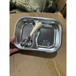 KHAY ĂN 2 NGĂN kèm thìa HÌNH THÚ -  Khay ăn dặm inox 304 Dễ THƯƠNG CHO CÁC be an toàn, dễ vệ sinH NHÀ TH 6