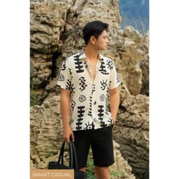 Áo sơ mi Nam ngắn tay DGC Dáng suông Smart Casual, họa tiết  trẻ trung, vải thoáng mát - SASNBE56M 3