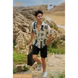 Áo sơ mi Nam ngắn tay DGC Dáng suông Smart Casual, họa tiết  trẻ trung, vải thoáng mát - SASNBE56M 5