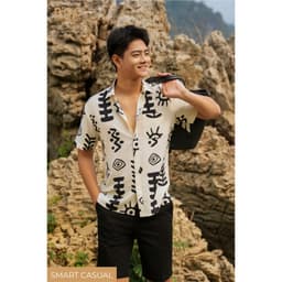 Áo sơ mi Nam ngắn tay DGC Dáng suông Smart Casual, họa tiết  trẻ trung, vải thoáng mát - SASNBE56M 2