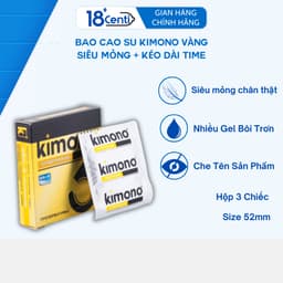 Bao cao su siêu mỏng Kimono màu vàng 0.02mm hộp 3 cái không mùi cấp ẩm bôi trơn chính hãng 1