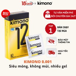 Bao cao su siêu mỏng Kimono màu vàng 0.01mm hộp 12 cái không mùi cấp ẩm bôi trơn chính hãng 1