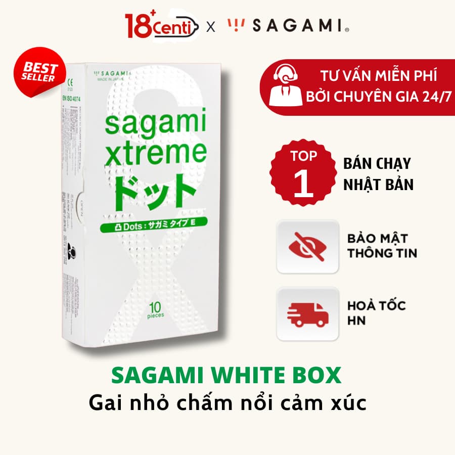 Bao cao su gai Sagami White Box thế hệ mới giúp tăng khoái cảm - Hộp 10 bao