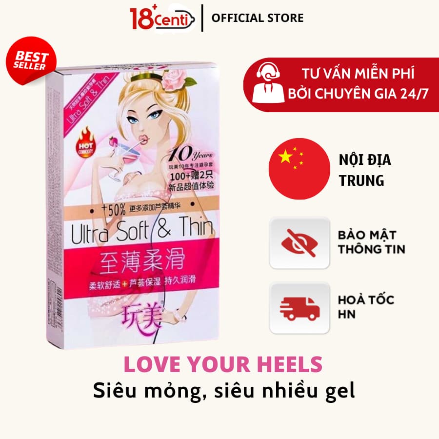 Bao cao su Ultra soft & Thin, hương hoa ly, cô gái nội địa trung, siêu mỏng, nhiều gel, hộp 102 bcs - 18CENTI