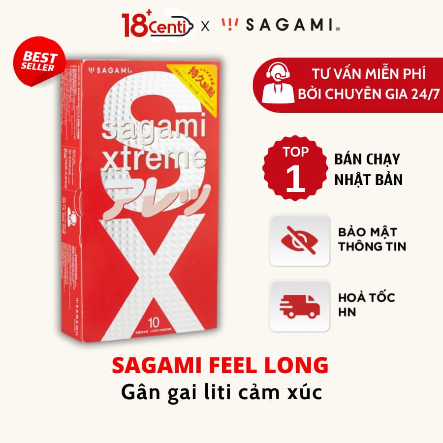Bao cao su Sagami Feel Long bcs gai nhỏ siêu mỏng hộp 10 chiếc
