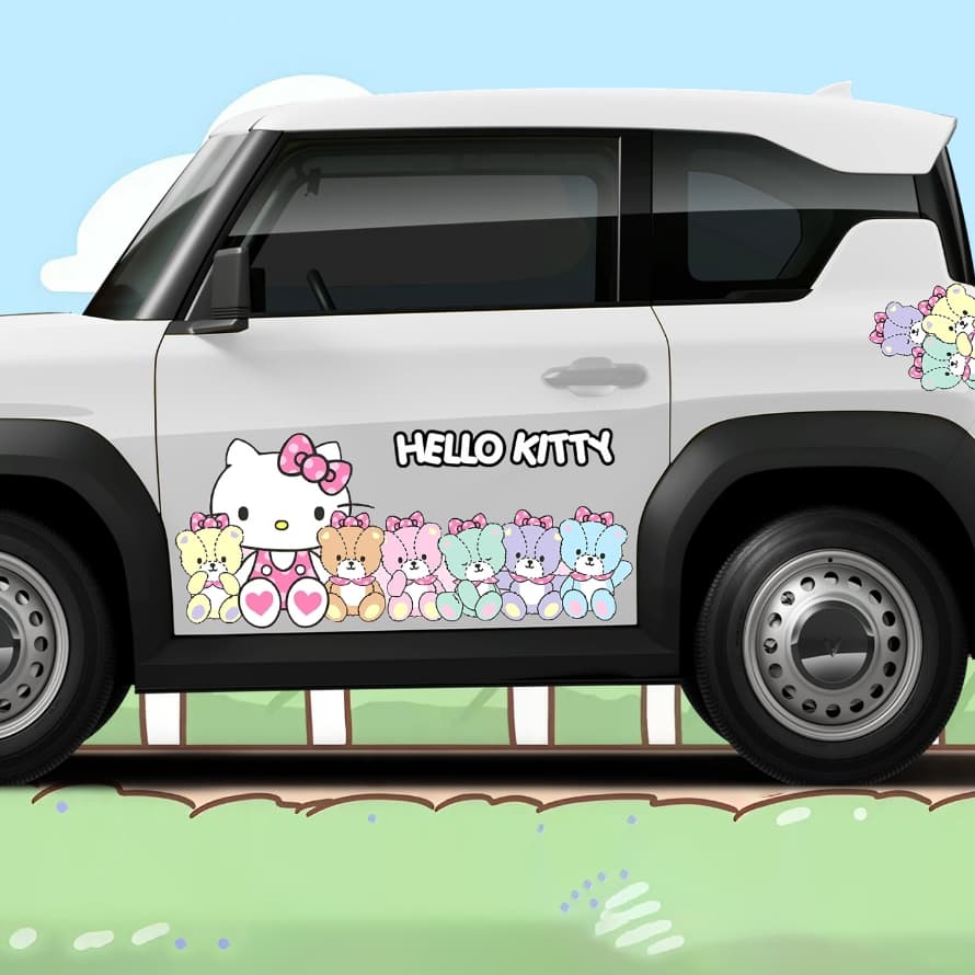 Decal ô tô trang trí Hello Kitty 3D dễ thương, da chống nước, không để lại keo, in ảnh HD theo yêu cầu.