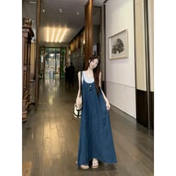 [Sẵn] Yếm Bò Jean Nữ Denim, Đầm Váy Maxi Bò 2 Hai Dây Dáng Suông Dài Xòe Đi Biển Có Bigsize Mùa Hè Nữ Chali SD901 7