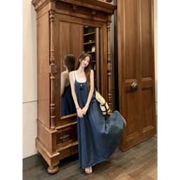 [Sẵn] Yếm Bò Jean Nữ Denim, Đầm Váy Maxi Bò 2 Hai Dây Dáng Suông Dài Xòe Đi Biển Có Bigsize Mùa Hè Nữ Chali SD901 5