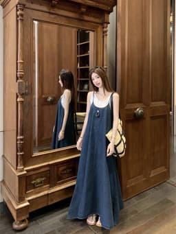[Sẵn] Yếm Bò Jean Nữ Denim, Đầm Váy Maxi Bò 2 Hai Dây Dáng Suông Dài Xòe Đi Biển Có Bigsize Mùa Hè Nữ Chali SD901 10